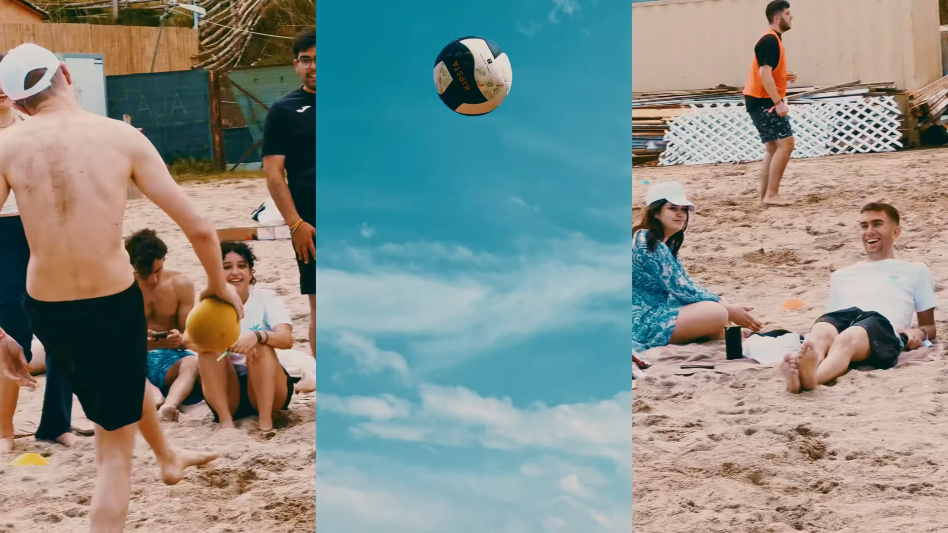 Beach Olympics collage with volleyball moments
