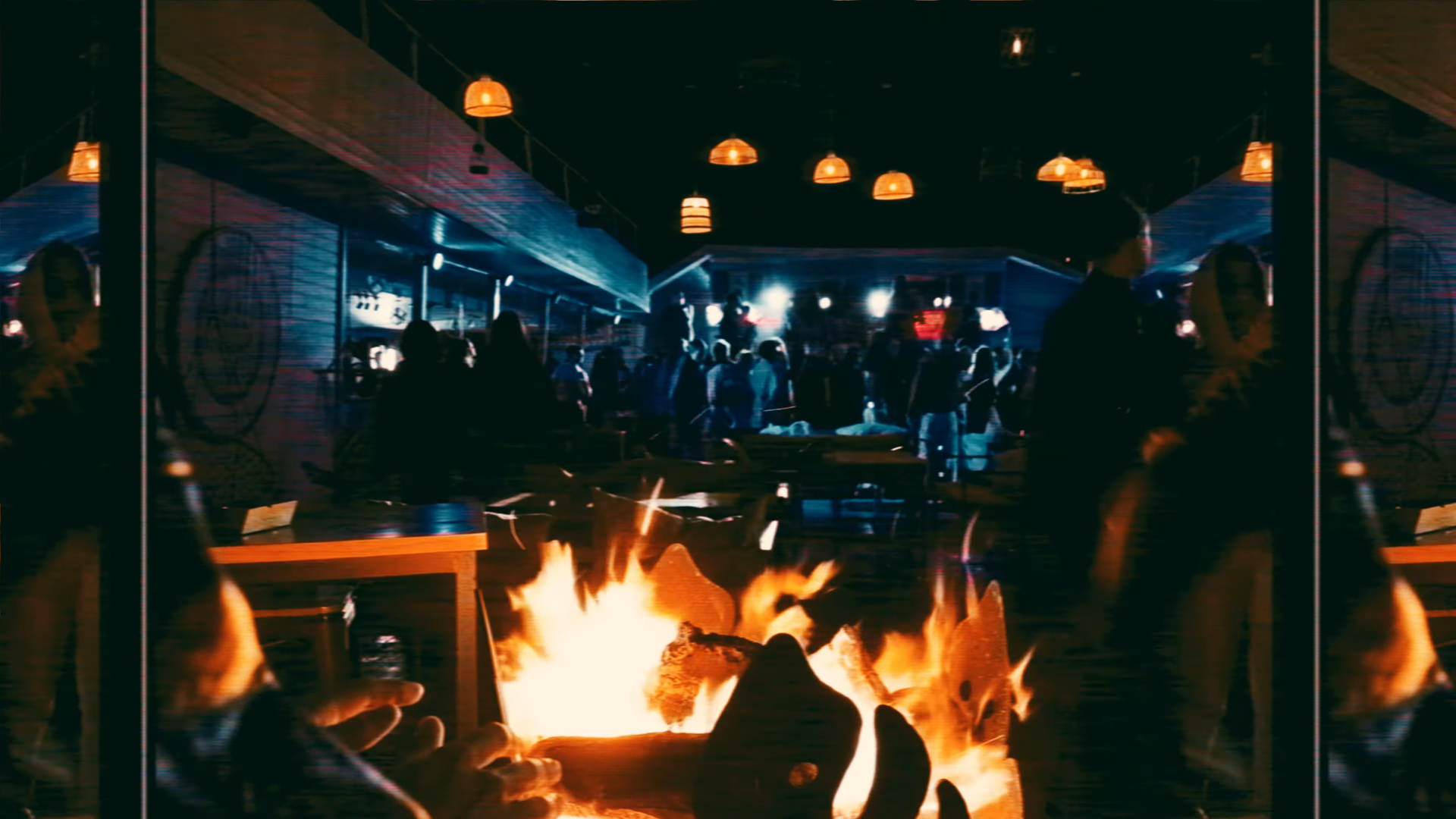 Night beach atmosphere with campfire