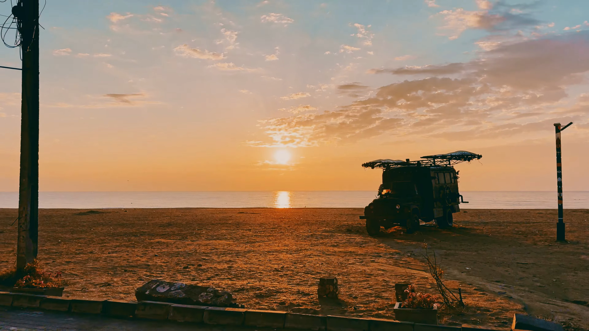 Sunset bus on the beach in Vama Veche
