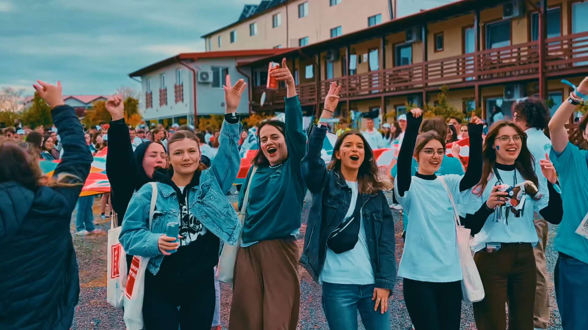 People singing and cheering together
