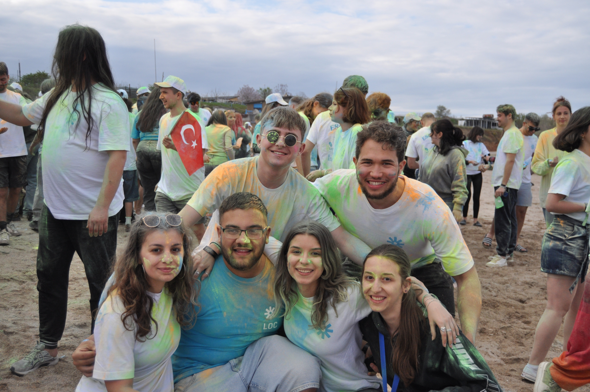 People covered in dye