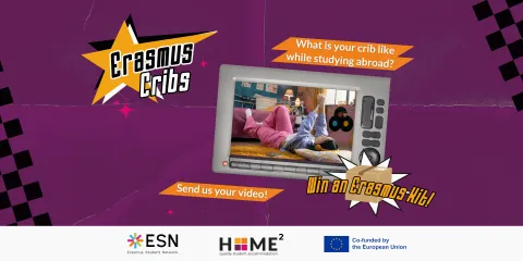 Promo showing the Erasmus Cribs campaign. What is your crib like while studying abroad? Send us your video! Win an Erasmus Kit!
